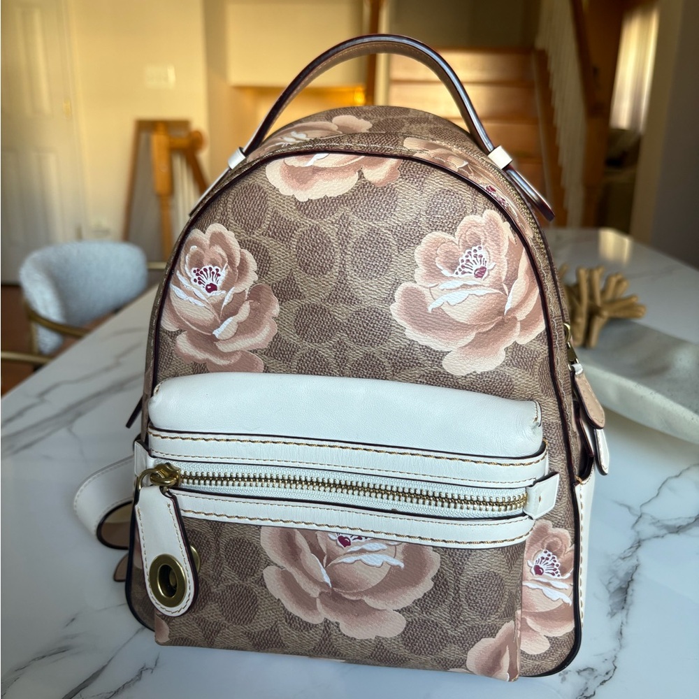 Coach Floral Brown and Cream Backpack